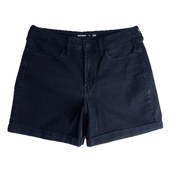 Old Navy Wow High Rise Shorts Womens 12 Black Cuffed Stretch Measures W32 - Picture 1 of 5